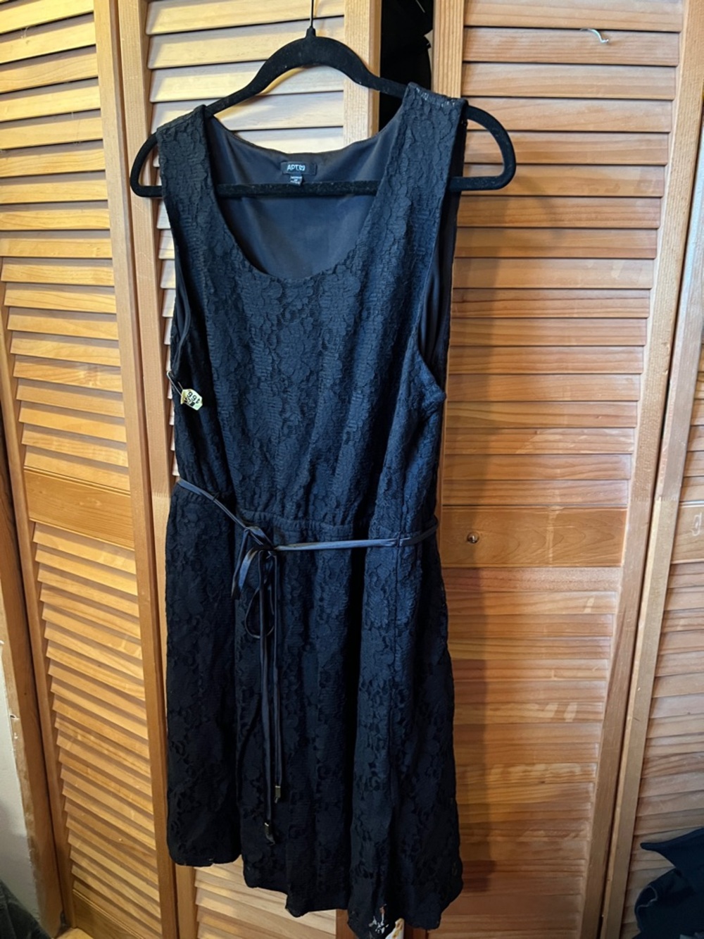 Apt. 9 Black Lace Sleeveless Fit-and-Flare Dress with Waist Tie